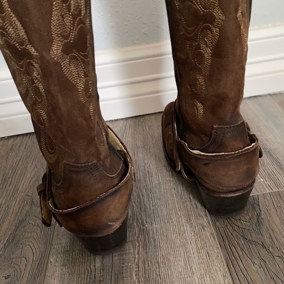 Rudel Womens Brown Leather Western Cowboy Harness Buckle Boots Square Toe 4.5E - Picture 9 of 12